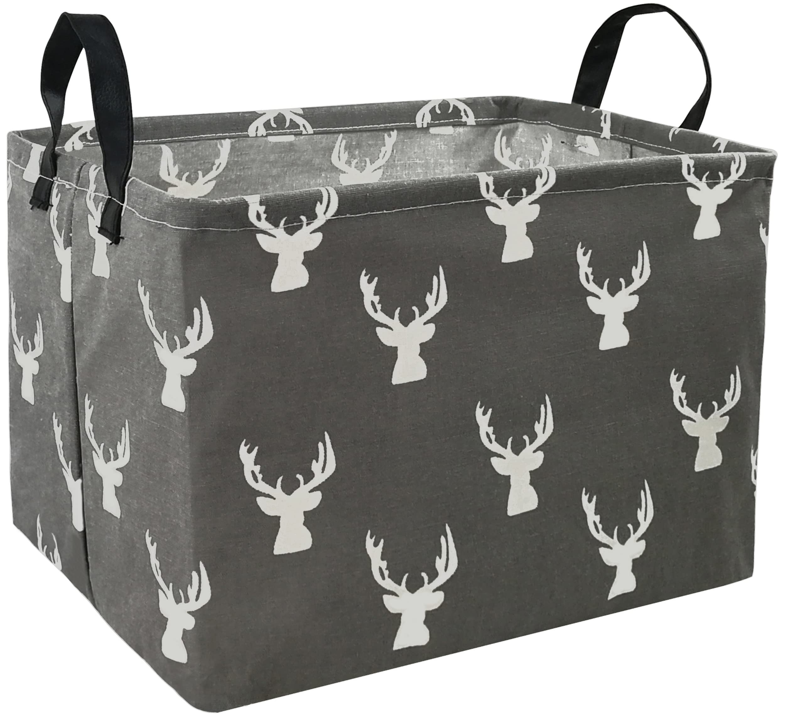 Waterproof Rectangle Toy Storage Bin - Nursery Hamper, Kids Bedroom Organizer, Laundry Basket & Home Decor Shelf (Grey Deer) | Perfect for Baby Gifts, Closet Storage & Playroom Organization