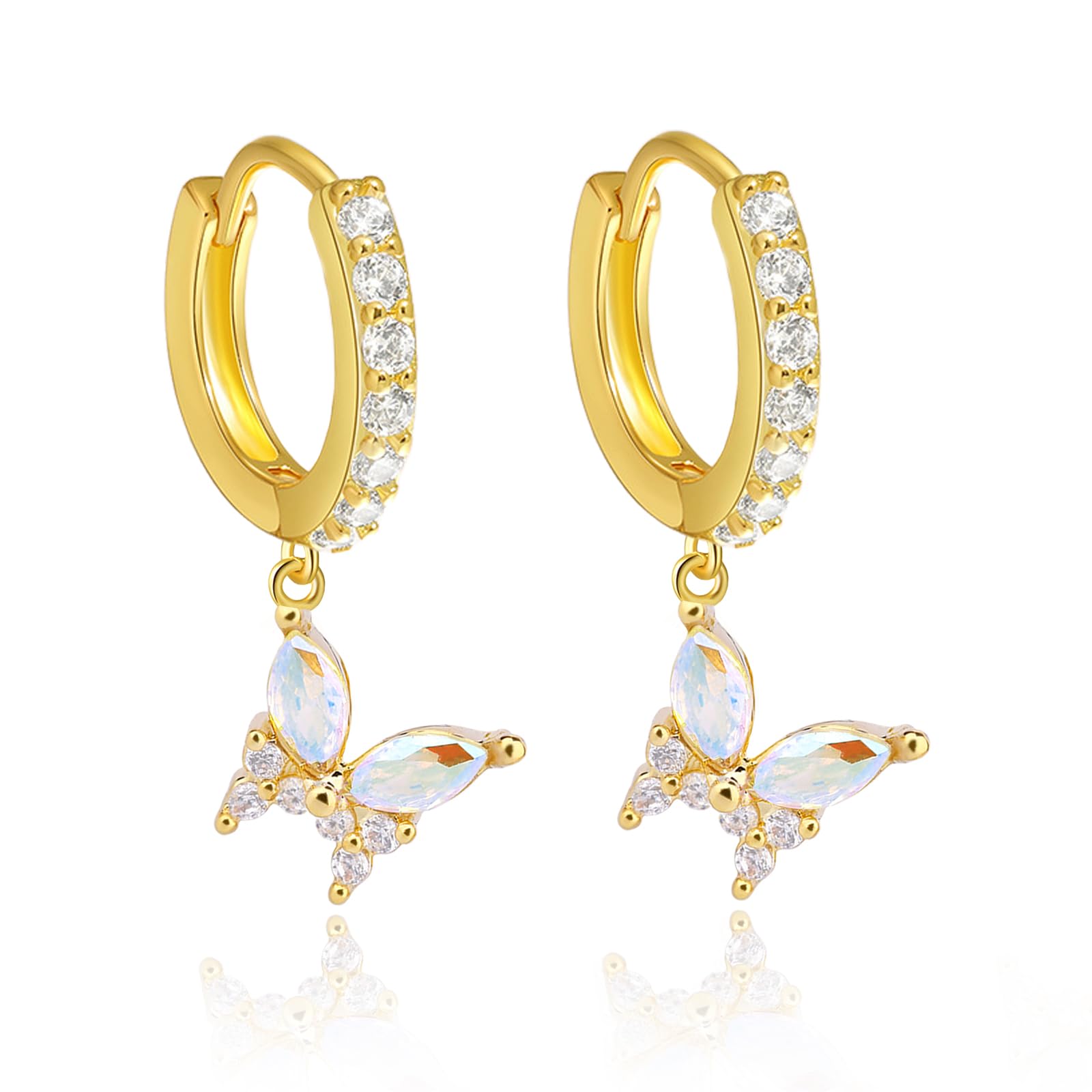 925 Sterling Silver Butterfly Drop Dangle Huggie Zircon Earrings for Women | Elegant Water Drop Hoop Earrings | Lightweight Dainty Jewelry Gift for Her | Perfect for Date Night, Wedding & Everyday Wear