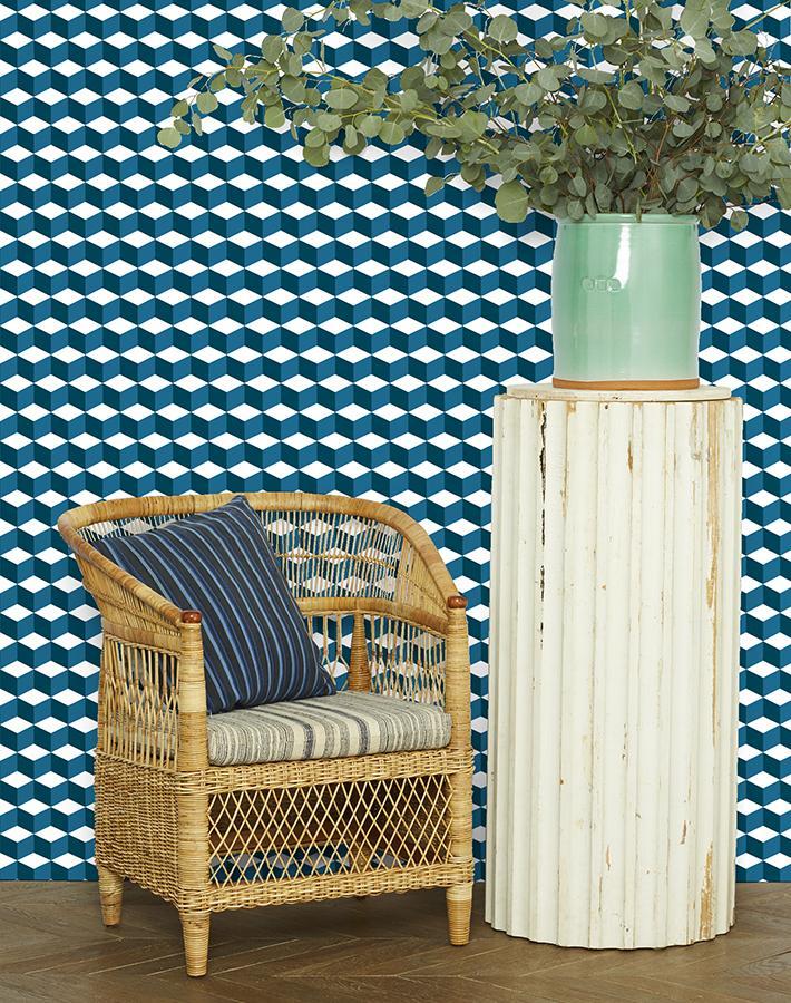 Wallshoppe 'Ice Cubist' Indigo Wallpaper - Modern Geometric Peel & Stick Wallpaper for Living Room, Bedroom, or Home Office Decor