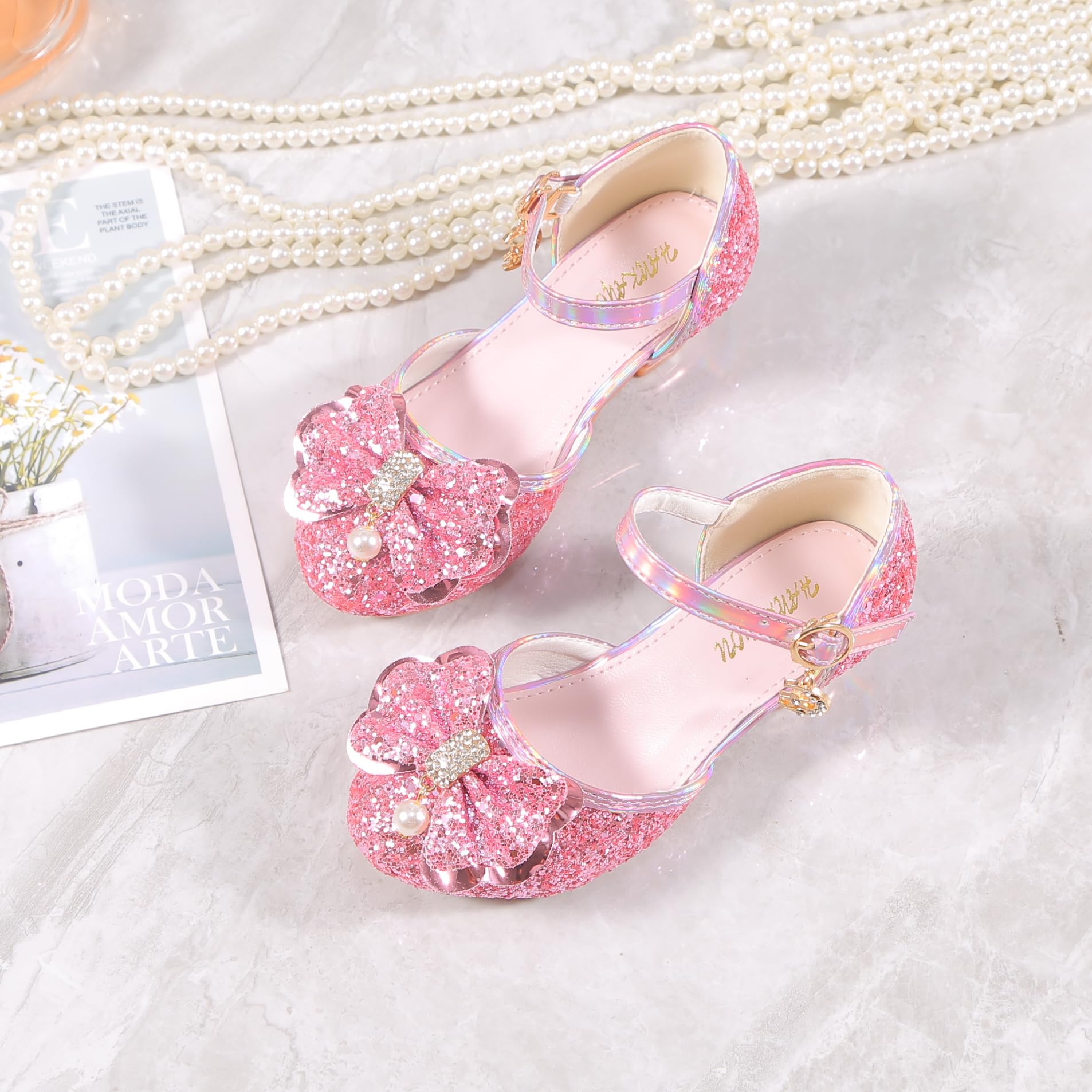 YUNICUS Girls Clear Sparkle Jelly Sandals with Bow - Mary Jane Flats for Cosplay, Dress Up & Summer Outfits | Comfortable Kids Dress Shoes for Parties, Weddings & Special Occasions