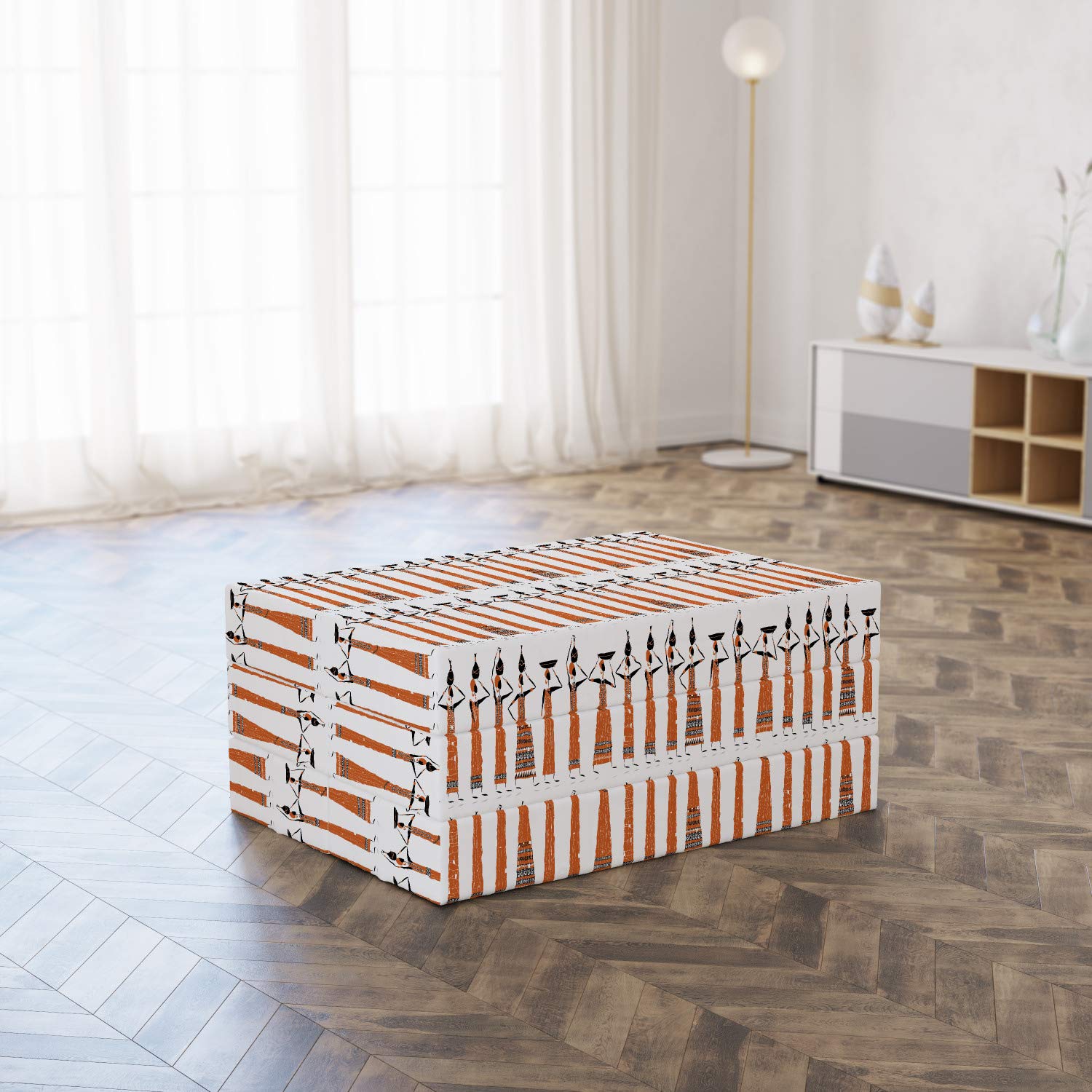 Ambesonne Ethnic Foldable Mattress - Folkloric Women with Jugs Design, 74.8