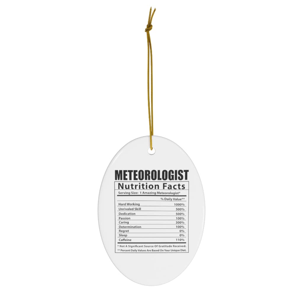 Funny Meteorologist Nutritional Facts Ceramic Christmas Tree Ornaments - Oval Shaped Holiday Decor for 2024 - Perfect for Office White Elephant Gifts & Science Teacher Appreciation