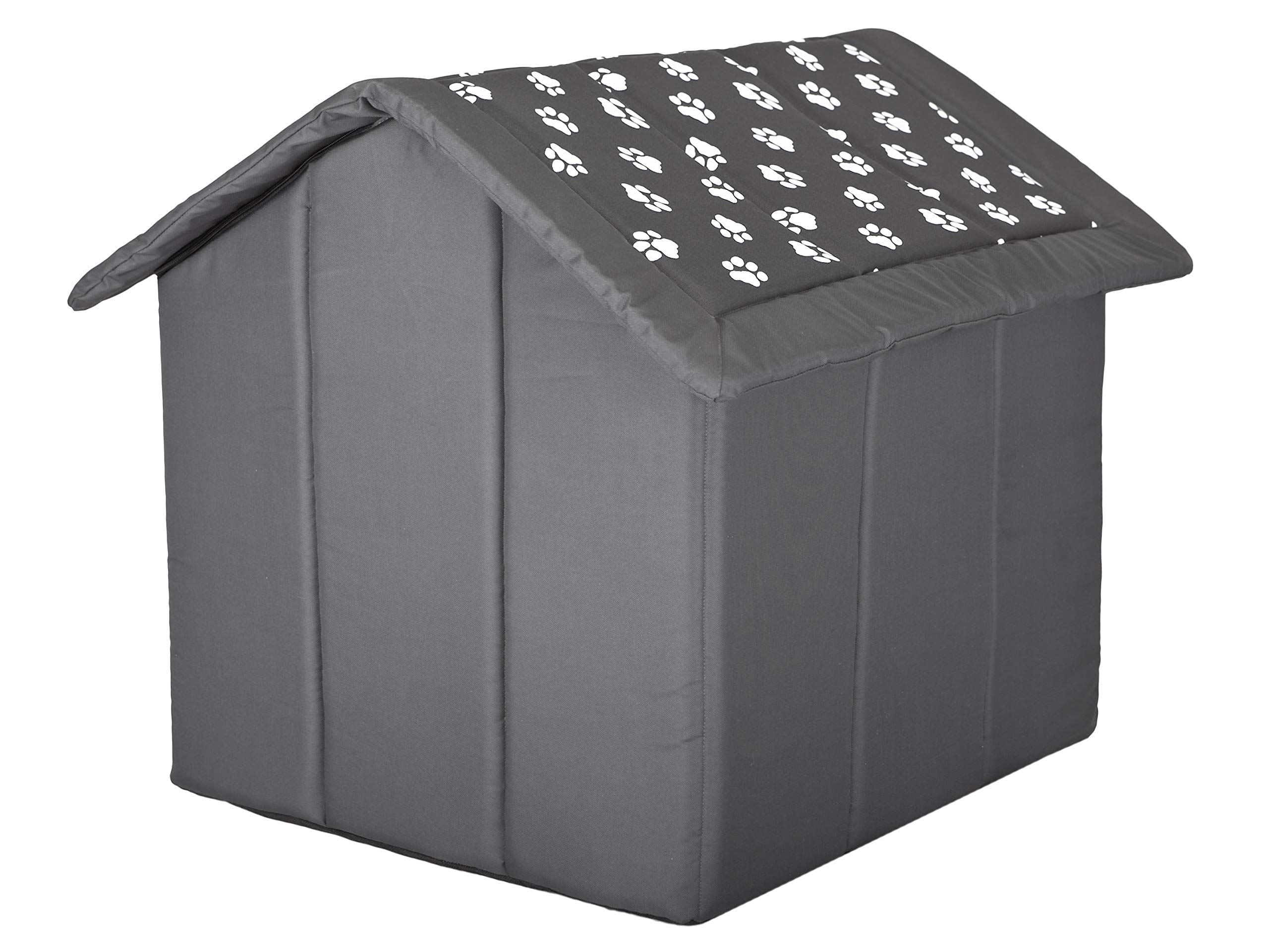 Waterproof Dog House with Paws Design - Grey Outdoor Pet Shelter (60x55x60cm) for Small to Medium Dogs - Perfect for Backyard, Patio & Camping Use