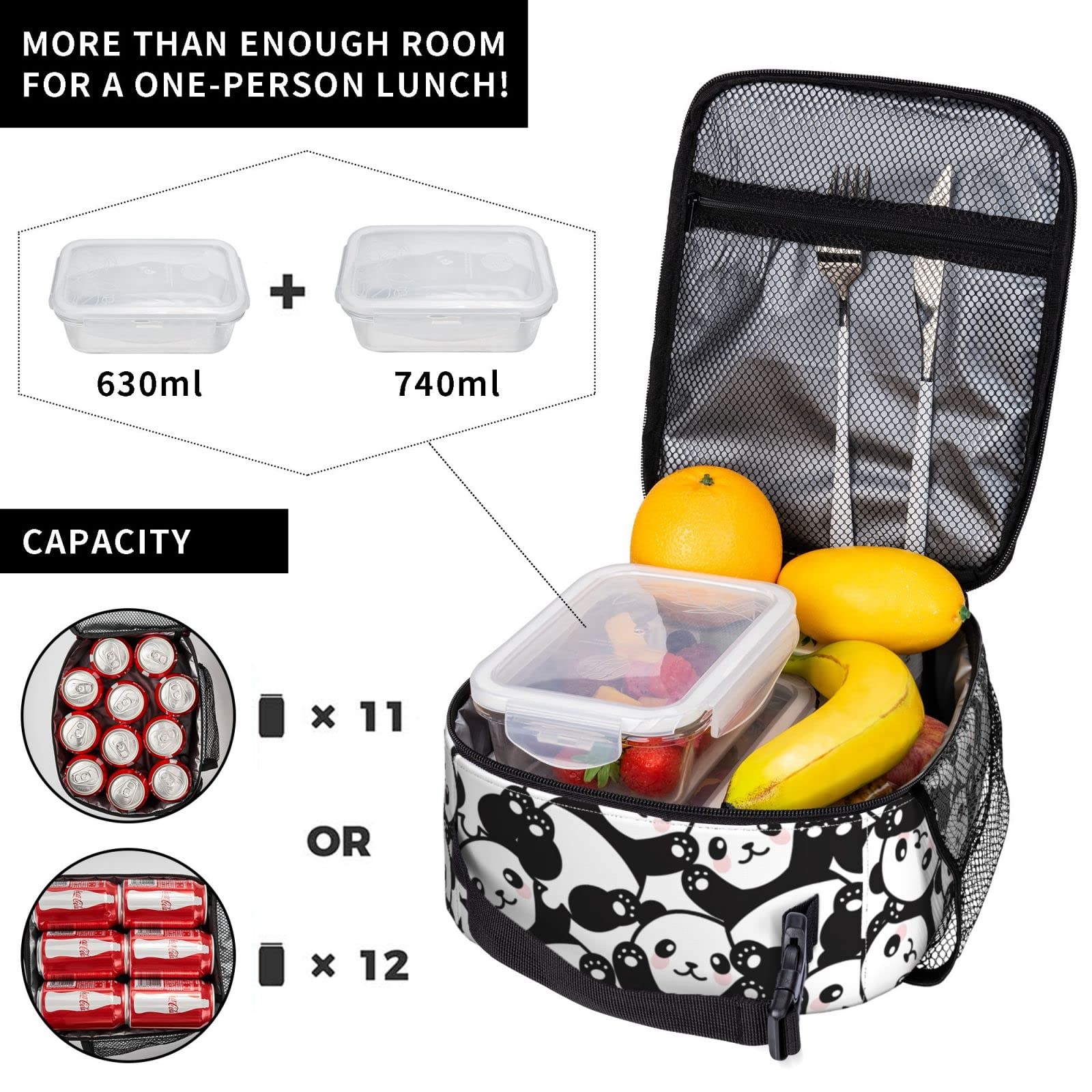 Eco-Friendly Reusable Panda Lunch Bag for Women & Men - Insulated Leakproof Lunch Tote for Office, School & Picnic - Cute Cartoon Panda Design Lunch Box for Adults, Teens & Kids - Perfect for Work, School, Travel & Outdoor Activities