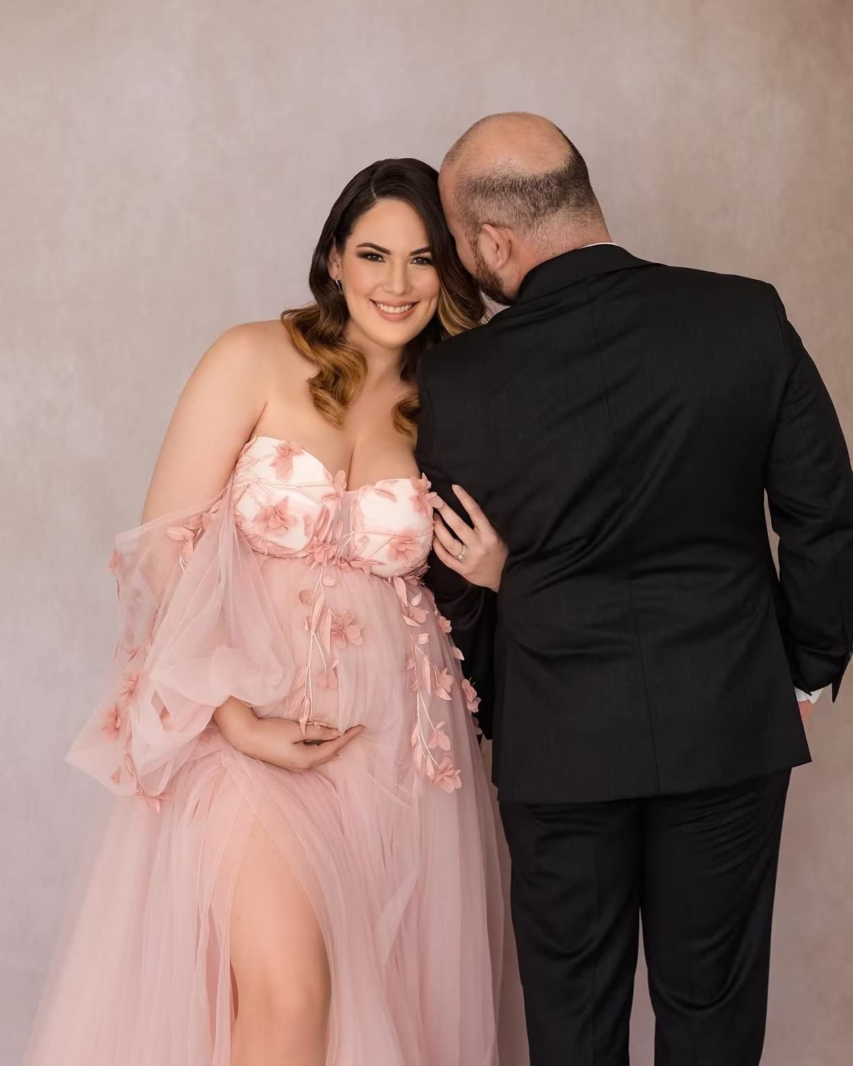 Elegant Long Sleeve Maternity Dresses for Photoshoot, Lingerie, Bridal Robes & Baby Shower - Soft Tulle Pregnancy Gown for Maternity Photos, Wedding & Special Occasions