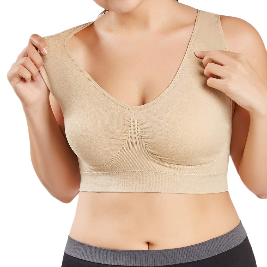Women's Plus Size Sports Bras - Ultra Thin Full Coverage Yoga Bra for Fitness & Workouts (Beige, XXXXXL) | High Support Activewear for Running, Gym & Daily Wear