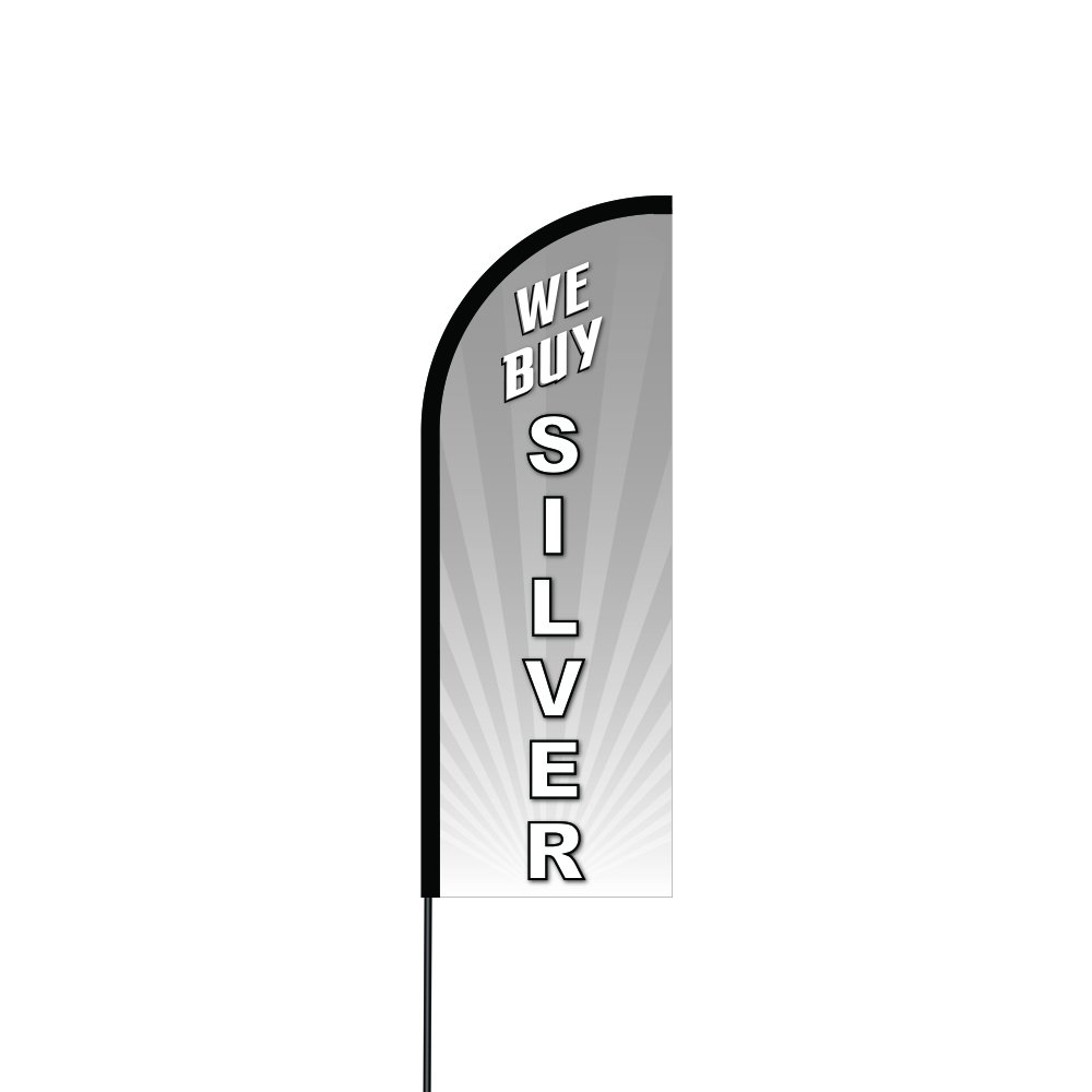 AAA Premium Outdoor Advertising Flex Banner & Swooper Feather Flag - 11ft Carbon Composite Pole Kit with Ground Spike/Mount - Perfect for Marketing, Trade Shows, Events, Grand Openings & Street Promotions - We Buy Silver