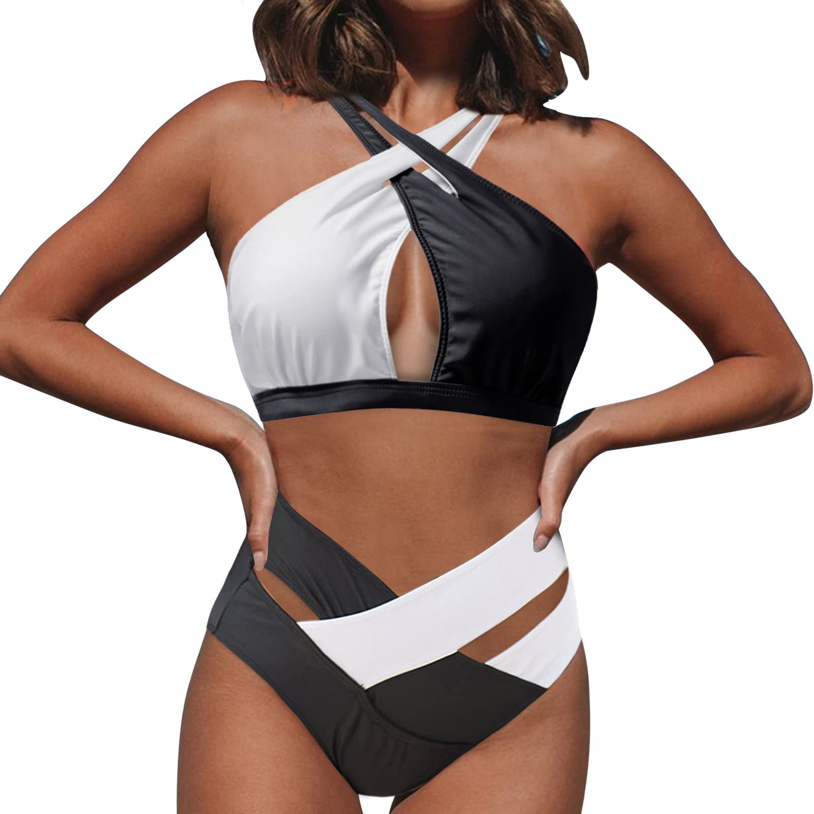Women's Patchwork Bikini Set - High Waist Bathing Suit & Swim Shorts Two-Piece Swimsuit for Beach, Pool & Summer Vacation