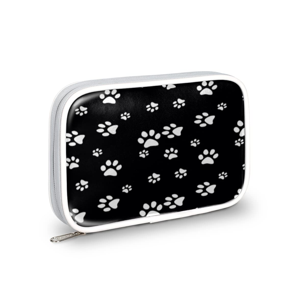 Bardic Large Capacity Multi-Functional Zippered Cosmetic Bag - Waterproof Travel Pouch for Makeup, Pencils & School Supplies | Perfect for Office, School, Teens & Travel | Dog Paw Print Design (Black & White)