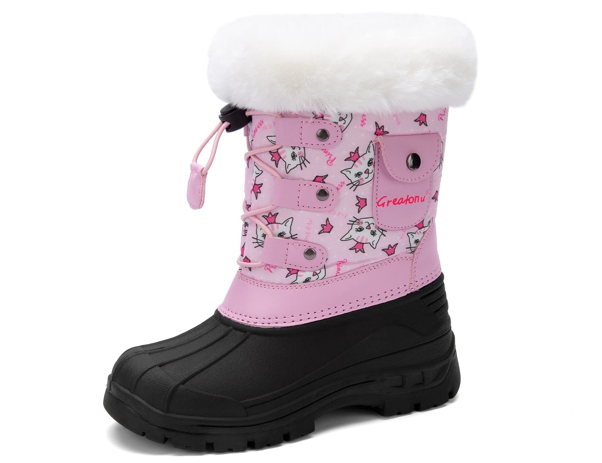 Greatonu Waterproof Insulated Kids Snow Boots for Boys & Girls - Mid Calf Winter Duck Boots for Snow Play, Sledding & Cold Weather Activities