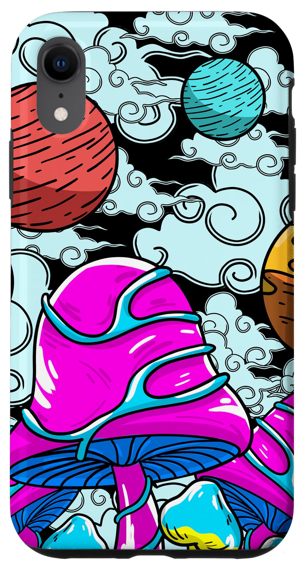 iPhone XR Case - Psychedelic Magic Mushroom & Galaxy Planet Design - Protective Phone Cover for iPhone XR - Perfect Gift for Music Festivals, Rave Parties & Stargazing Enthusiasts