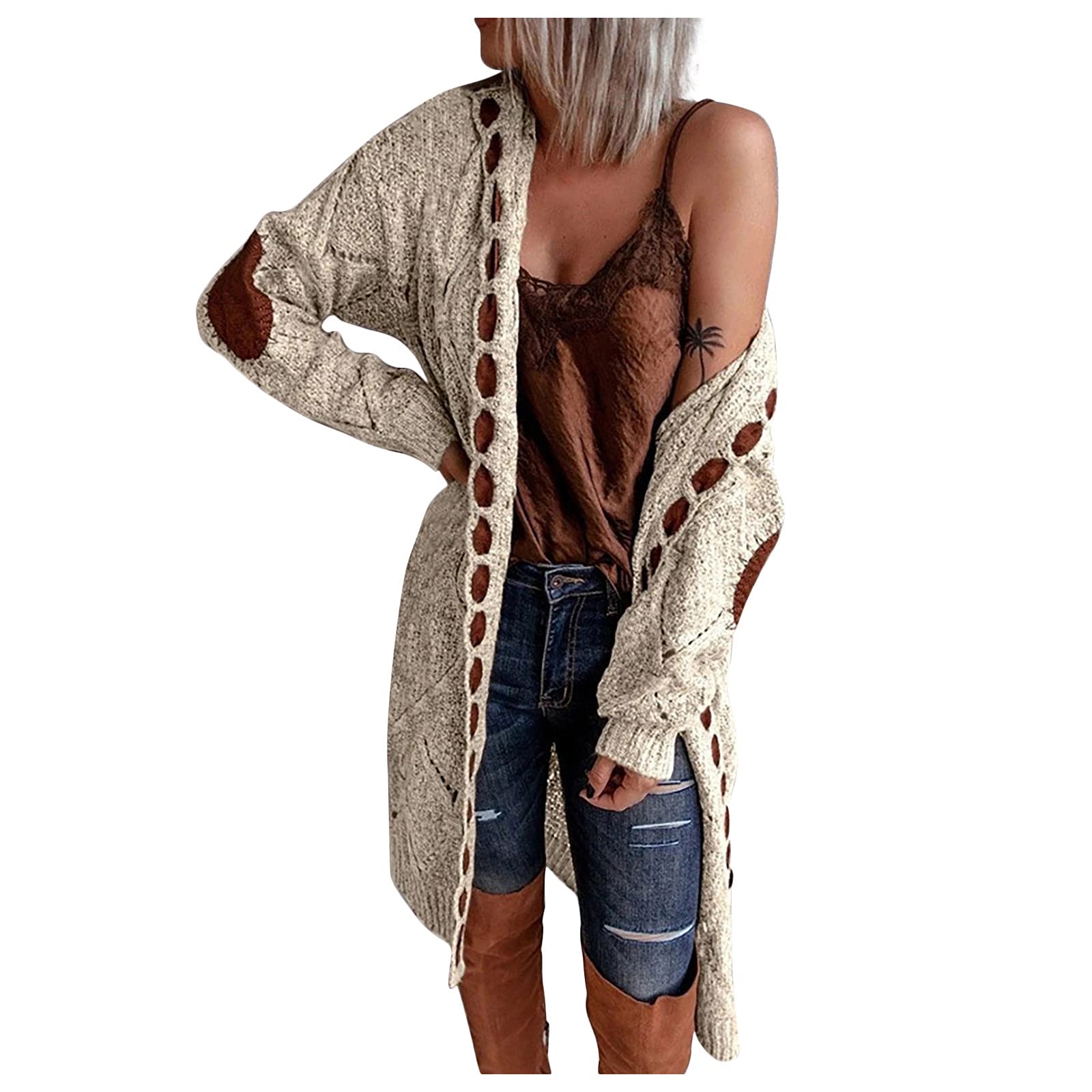 Plus Size Long Cardigan Sweaters for Women - Casual Knitted Hoodie with Long Sleeves & Colorblock Design | Perfect for Layering, Office Wear & Cozy Fall Outfits