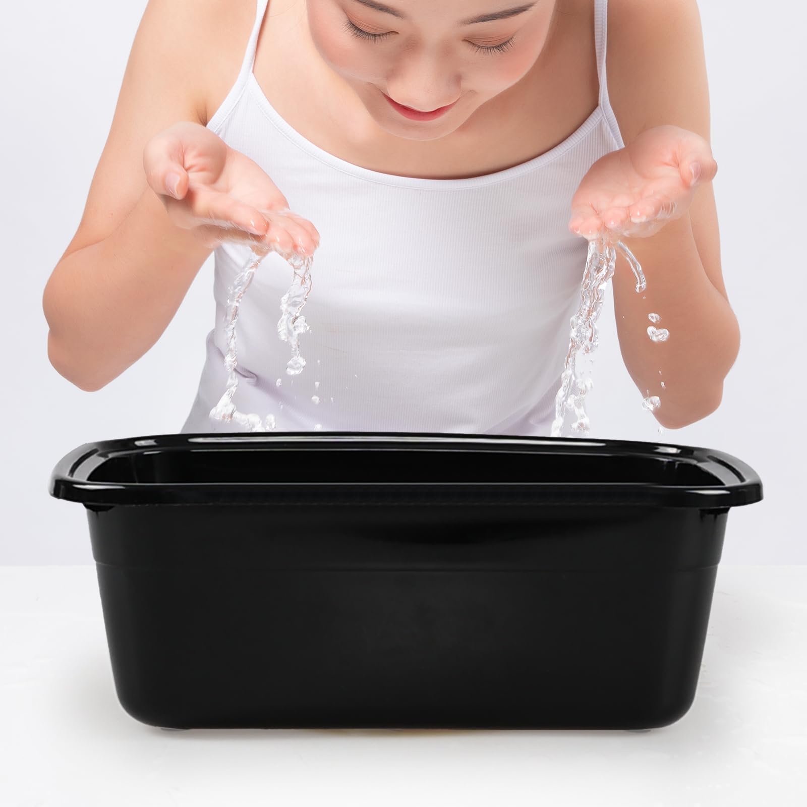 Ggbin 4-Pack 12 Quart Rectangular Plastic Wash Basin - Small Dishpan Wash Tub for Kitchen, Bathroom & Laundry - Durable Black Plastic Utility Tub for Washing Dishes, Clothes & Household Cleaning