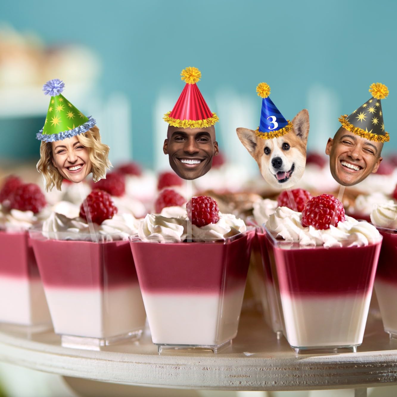 Custom Face Cupcake Toppers Set of 20 - Personalized Birthday Party Hat Decorations with Age Number for Kids Adults Pets - Perfect for Birthday Cakes, Baby Showers, and Pet Celebrations