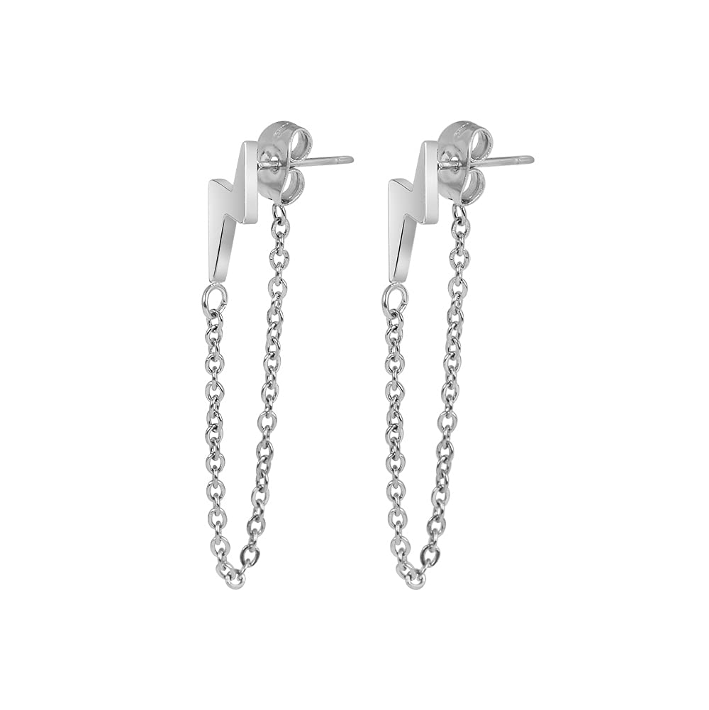 Edforce Stainless Steel Women's Lightning Bolt Dangle Earrings - 60mm/2.4in Hypoallergenic Fashion Jewelry for Parties, Concerts & Everyday Wear
