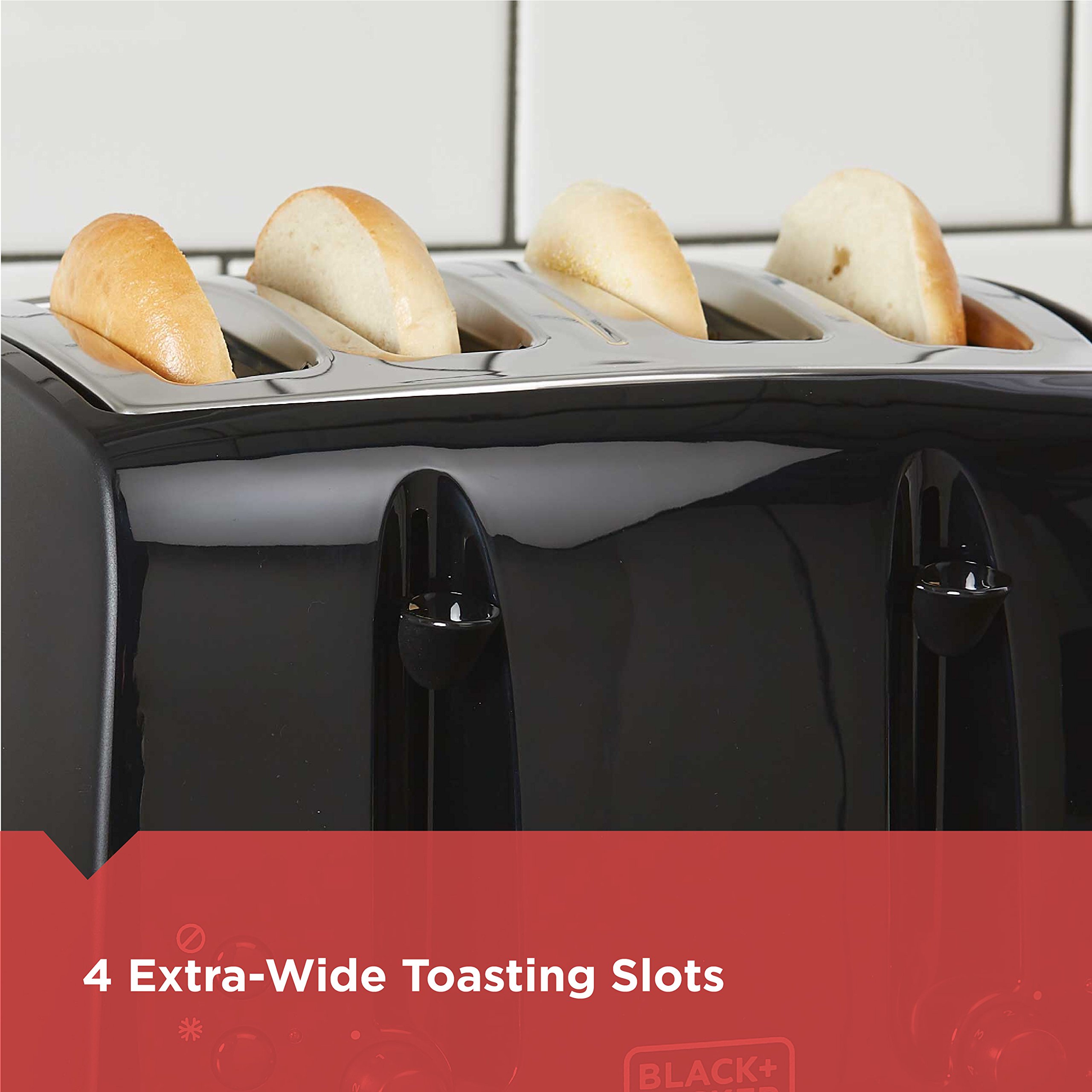 BLACK+DECKER TR1410BD 4-Slice Extra-Wide Toaster with 7 Shade Settings & Removable Crumb Tray - Gloss Black Finish for Perfect Breakfast Toast, Bagels & Pastries