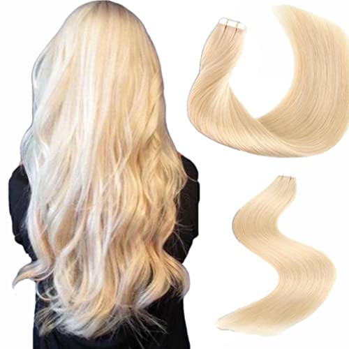 YME Tape in Hair Extensions - 20 Inch Bleach Blonde Real Human Hair (50g, 20pcs) | Seamless Skin Weft for Natural Volume & Length | Perfect for Weddings, Parties & Daily Styling