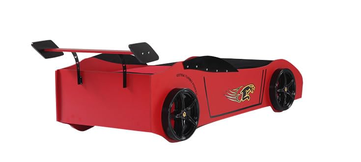 Wooden Twin Race Car Bed with LED Lights and Spoiler - Fun Kids Racing Bed for Boys & Girls Bedroom Decor, Perfect for Playtime and Sleepovers