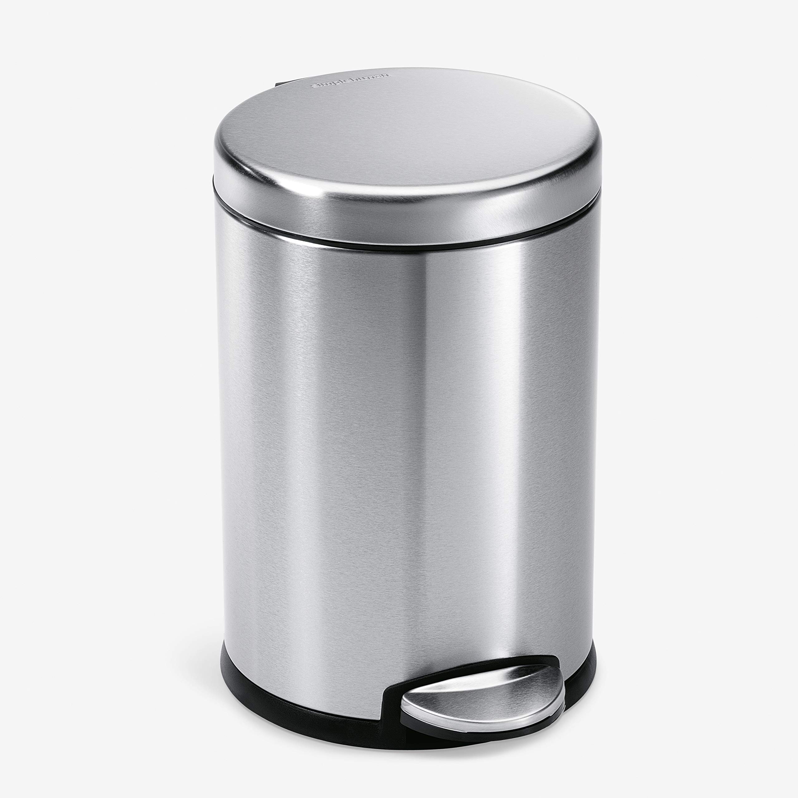 simplehuman 30L/8 Gallon Round Step Trash Can & 4.5L/1.2 Gallon Bathroom Step Trash Can Set - Brushed Stainless Steel | Kitchen & Bathroom Waste Bin with Foot Pedal for Hands-Free Use