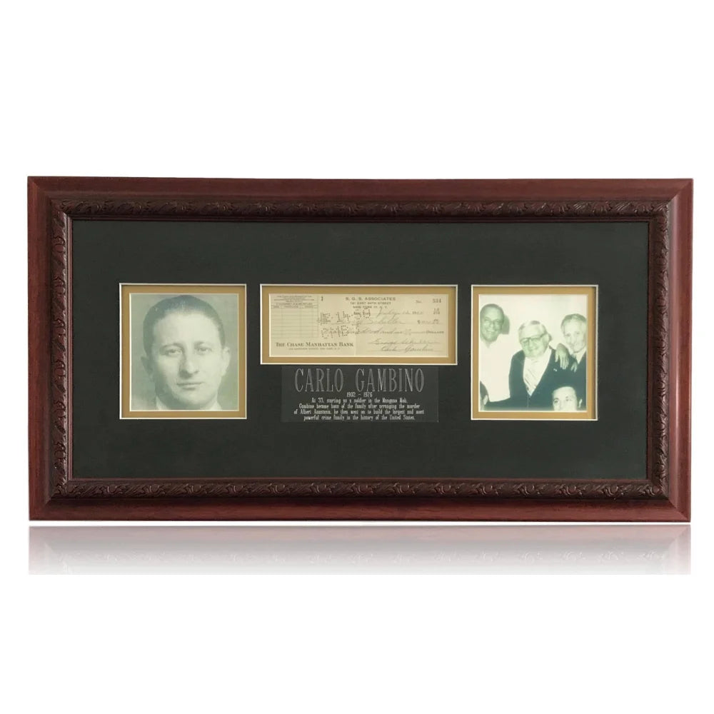 Authentic Carlo Gambino Signed Personal Check with JSA COA - Framed Mafia Crime Family Memorabilia - Perfect for Collectors, Mob History Enthusiasts & Unique Wall Decor