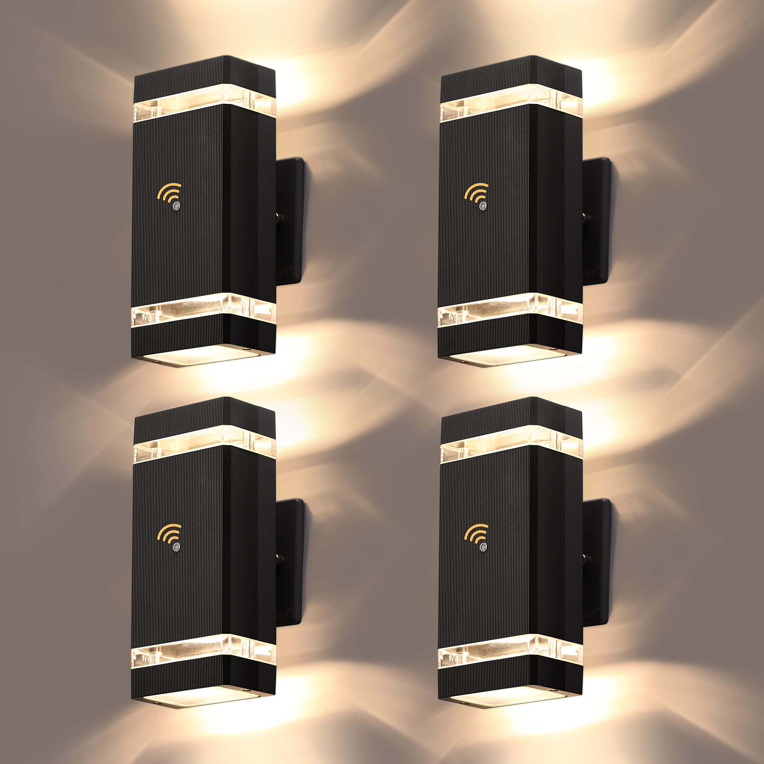 4 Pack Dusk to Dawn Outdoor Wall Sconce Lights - 5W LED Bulbs, IP65 Waterproof Aluminum Up/Down Lighting for House, Garage, Porch & Doorway - Perfect for Security, Pathway & Entryway Illumination