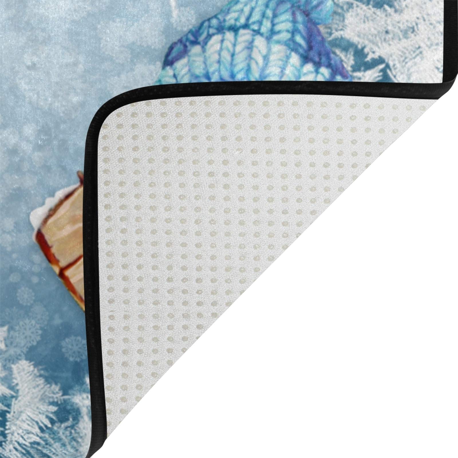 Blueangle Christmas Doormat - Blue Snowman Non-Slip Absorbent Bathroom Rug, 23.6
