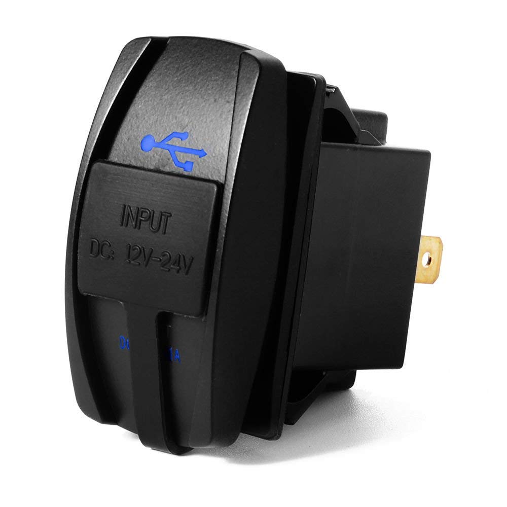 4.2 Amp Fast Dual USB Charger Rocker Switch with Blue LED Backlit - Waterproof Marine Grade for Boats, ATVs, UTVs, RVs & Off-Road Vehicles | Perfect for Camping, Road Trips & Outdoor Adventures