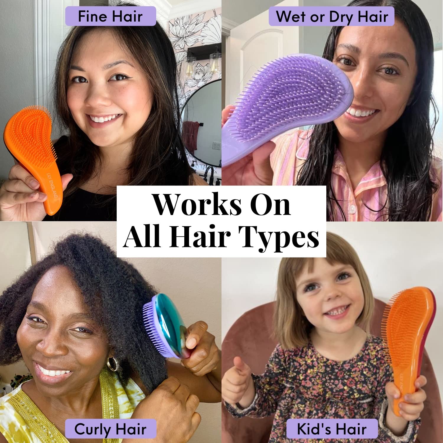 Lily England Detangling Hair Brush for Curly, Thick, Straight & Natural Hair - Gentle Hairbrush for Women, Kids & Toddlers with Flexible Bristles - Smooth Wet & Dry Hair Brush for Easy Detangling - Perfect for Daily Hair Care, Styling & Salon Use