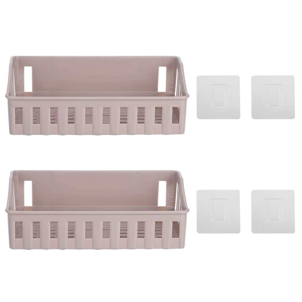 Wall Mounted Plastic Shampoo Holder - Bathroom & Kitchen Storage Rack with No Drill Installation - Light Coffee Organizer Shelf for Shower, Soap, Sponge & Cleaning Supplies