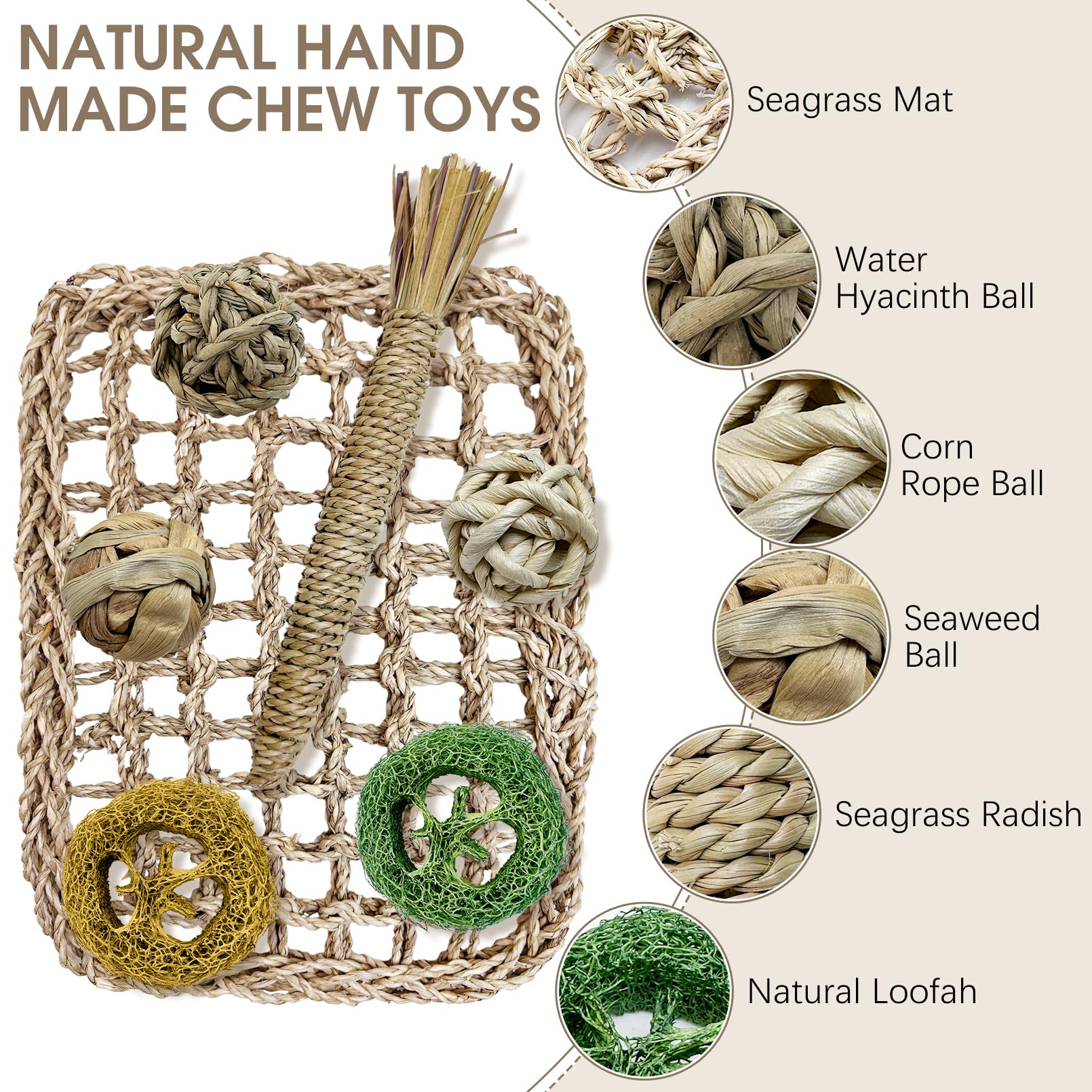 Hamiledyi Natural Seagrass Rabbit Chew Toy - Hanging Bunny Activity Mat for Teeth & Enrichment | Small Animal Toys for Chinchillas, Guinea Pigs, Hamsters, Rats | Perfect for Cage Hanging & Playtime Stimulation