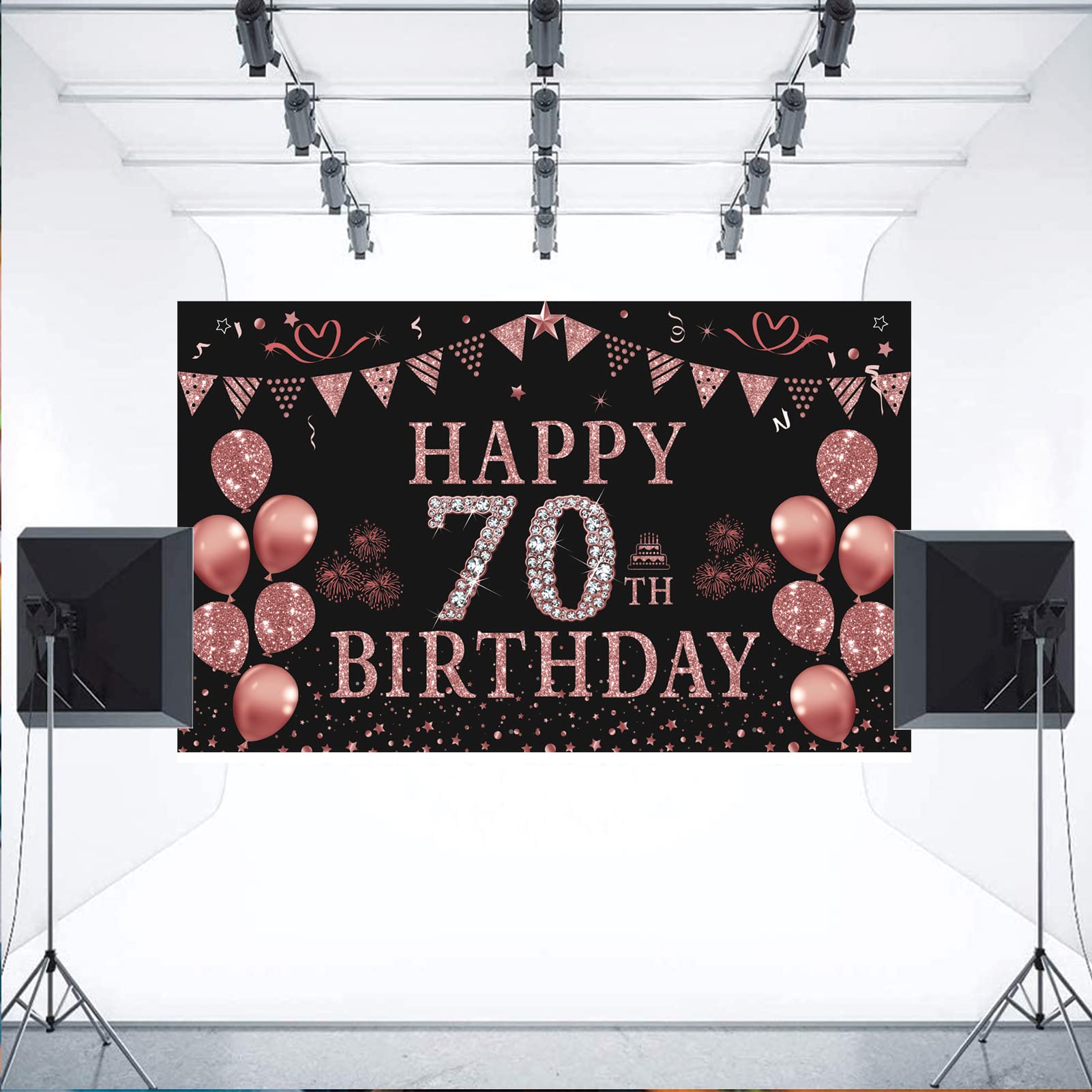 Rose Gold 70th Birthday Banner Backdrop - 5.9x3.6ft Photography Background for Women's 70th Birthday Party Decorations | Perfect for Milestone Celebrations, Photo Booths & Family Gatherings