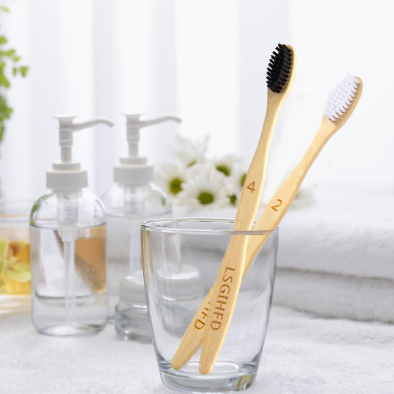 Eco-Friendly Bamboo Toothbrushes (10 Pack) - BPA Free Soft Bristles, Natural Wood Handle, Biodegradable & Reusable Travel Toothbrushes for Home, Office, and Sustainable Oral Care
