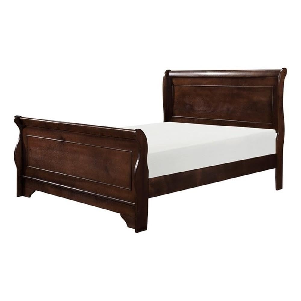 Pemberly Row Queen Size Sleigh Bed with Footboard - Solid Wood Cherry Finish - Easy Assembly Bed Frame - Perfect for Master Bedrooms & Guest Rooms