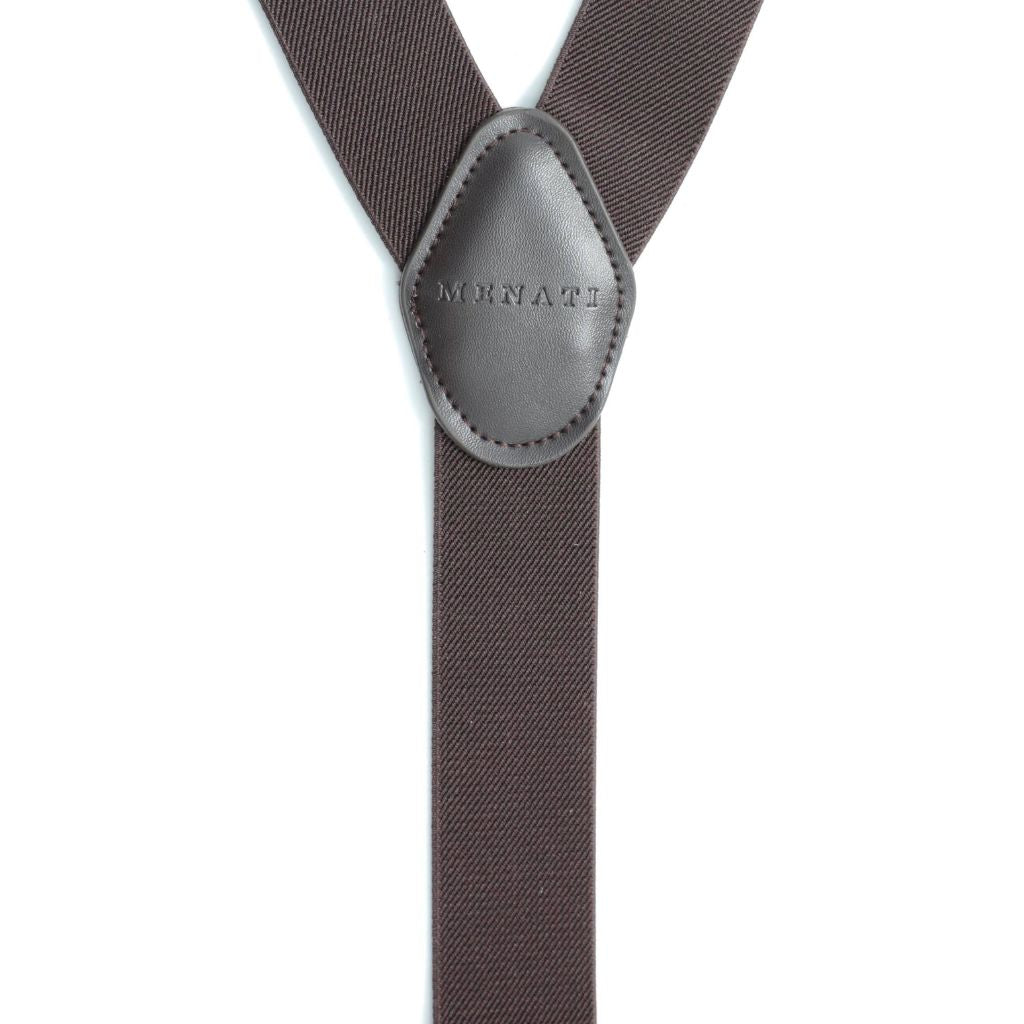 MENATI Y Back Suspenders for Men - Adjustable Brown Leather Suspenders for Pants & Jeans - Vintage Style Suspenders for Formal Wear, Work & Casual Outfits