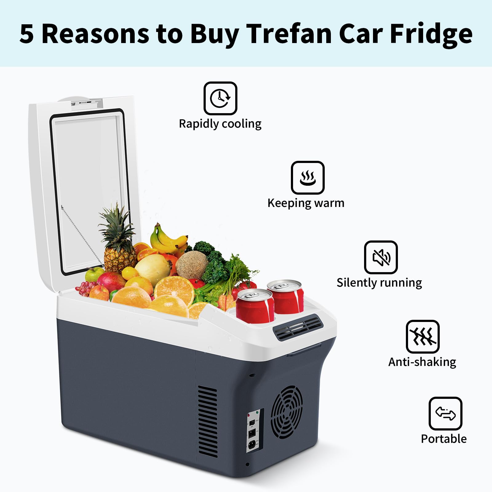 TREFAN 12L/12 Quart Electric Cooler & Warmer - Portable 12V Car Fridge with AC/DC Power for Camping, Travel, Truck & Road Trips - Compact Mini Fridge for Drinks, Snacks & Meal Storage