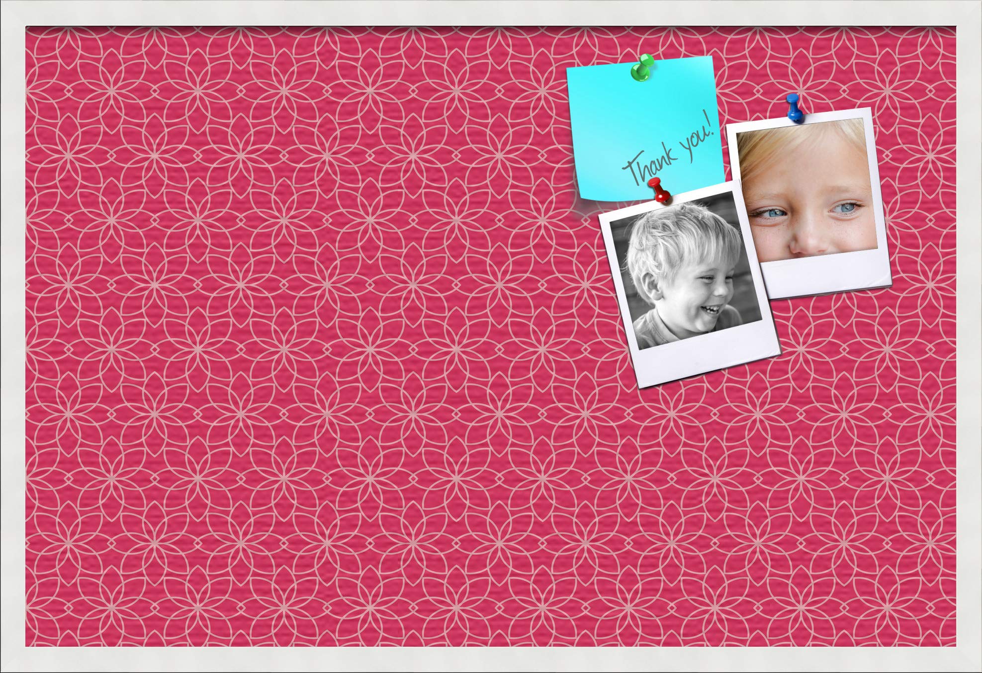 ArtToFrames 36x24 Inch Floral Cork Bulletin Board - Custom 2x3 ft Hot Pink Fabric Canvas Pin Board with White Satin Frame | Perfect for Home Office, Classroom Decor & Wall Organization (PinPix-550-36x24_FRBW26074)