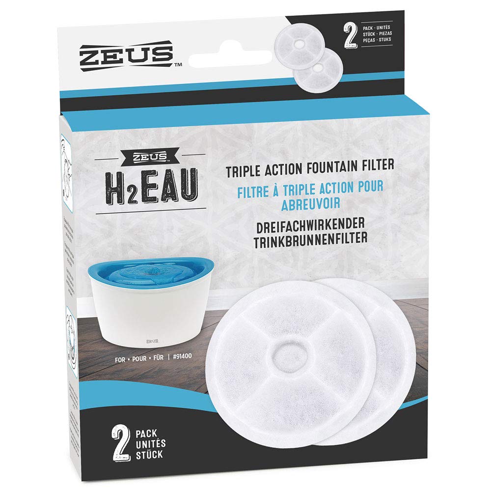 ZEUS H2EAU Replacement Water Fountain Filters 2-Pack - Compatible with H2EAU Elevated Pet Fountain for Dogs and Cats | Keeps Water Fresh & Clean for Healthy Hydration at Home