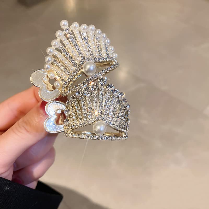 Samyak 2-Pack Rhinestone Crown Princess Ponytail Holder Hair Clips - Elegant Bridal Hair Accessories for Weddings, Prom, Parties & Special Occasions