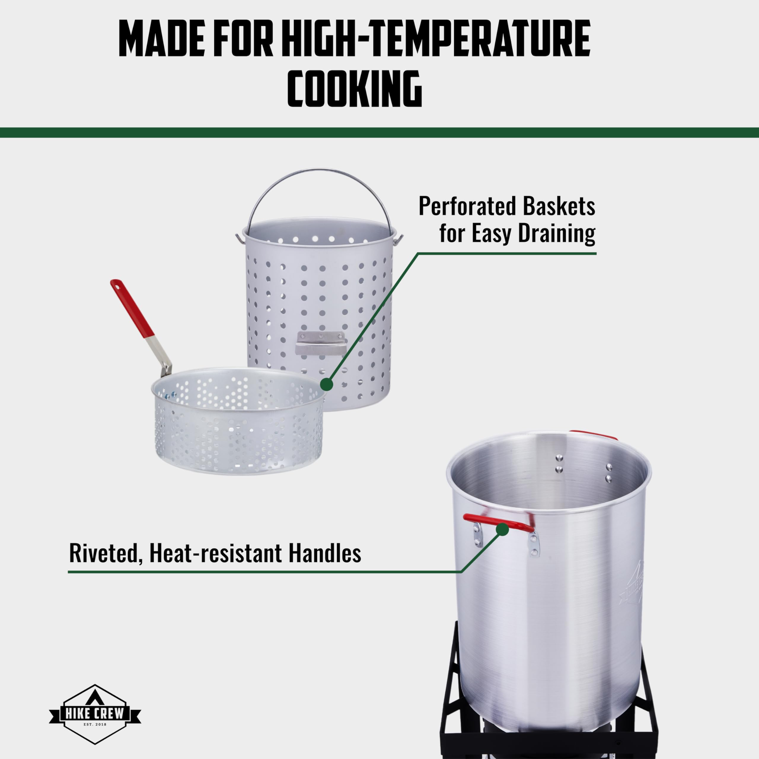 Hike Crew 50,000 BTU Outdoor Propane Turkey Fryer Kit with Timer & Igniter - 30qt & 10qt Stainless Steel Pots, Strainer Baskets (12