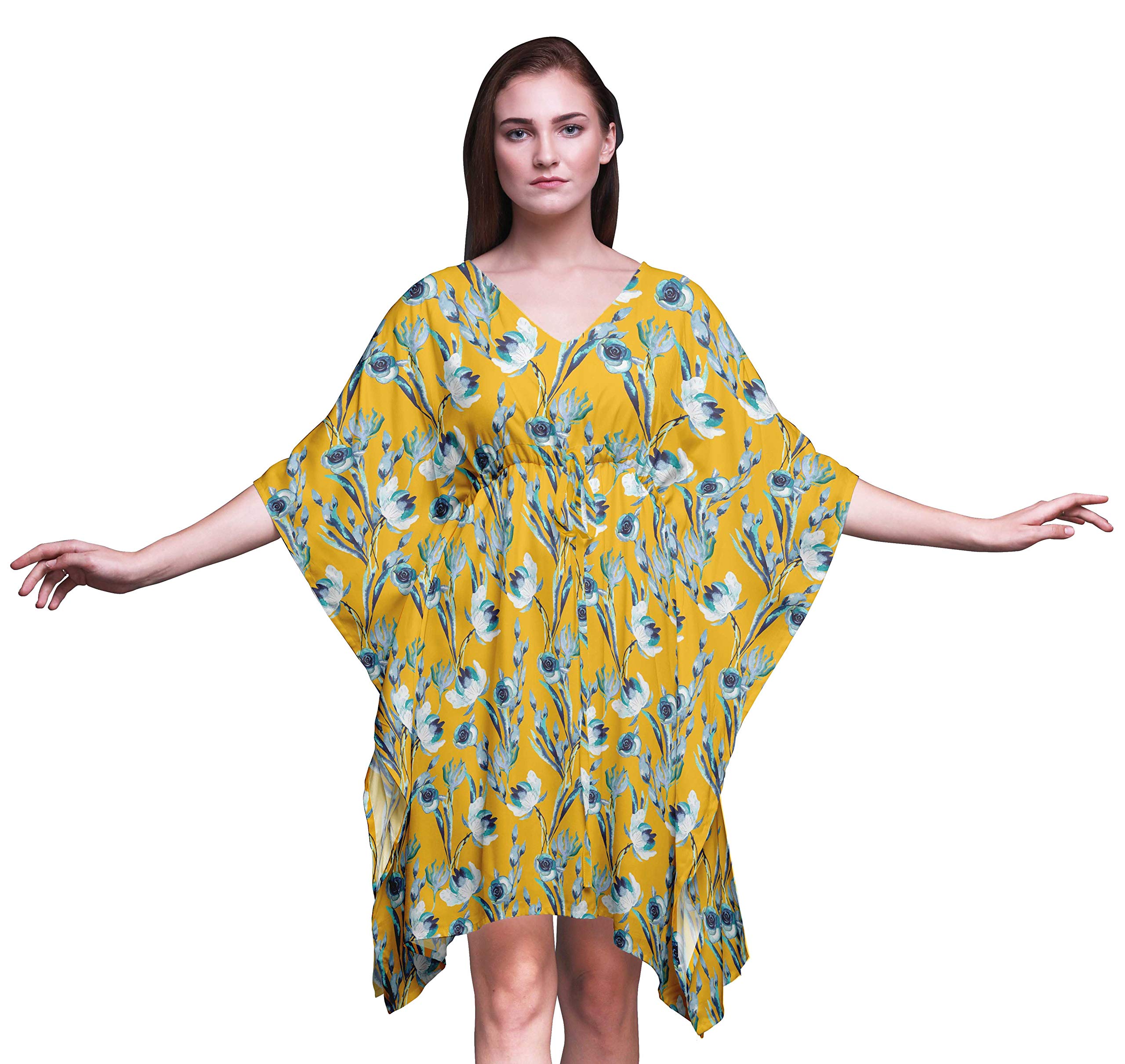 Bimba Women's Short Caftan Midi Dress - Beach Swimwear Cover Up, Summer Boho Kaftan for Poolside, Vacation & Resort Wear