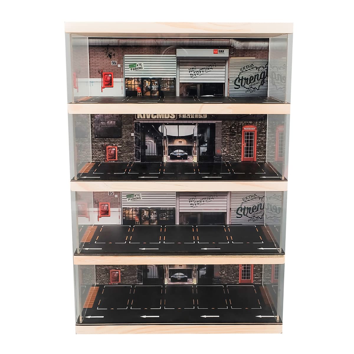 1:64 Scale 4-Tier Vehicle Model Display Case - Perfect for Sports Car & Lego Collectors, Alloy Car Toy Stand with Parking Lot & Auto Repair Shop Scene - Ideal for Home Decor, Office Display, and Collector Showcases