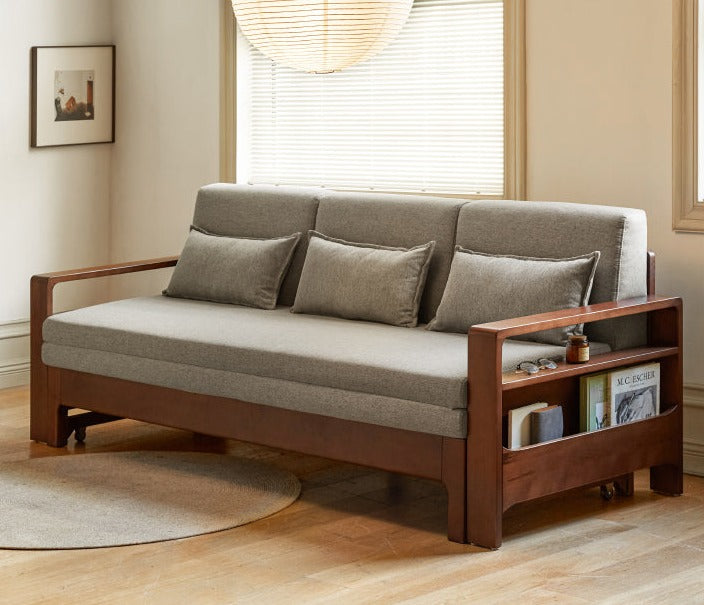 Oak & Beech Folding Multi-Functional Storage Sofa Bed - Convertible Guest Bed with Hidden Storage for Small Spaces, Living Rooms & Apartments