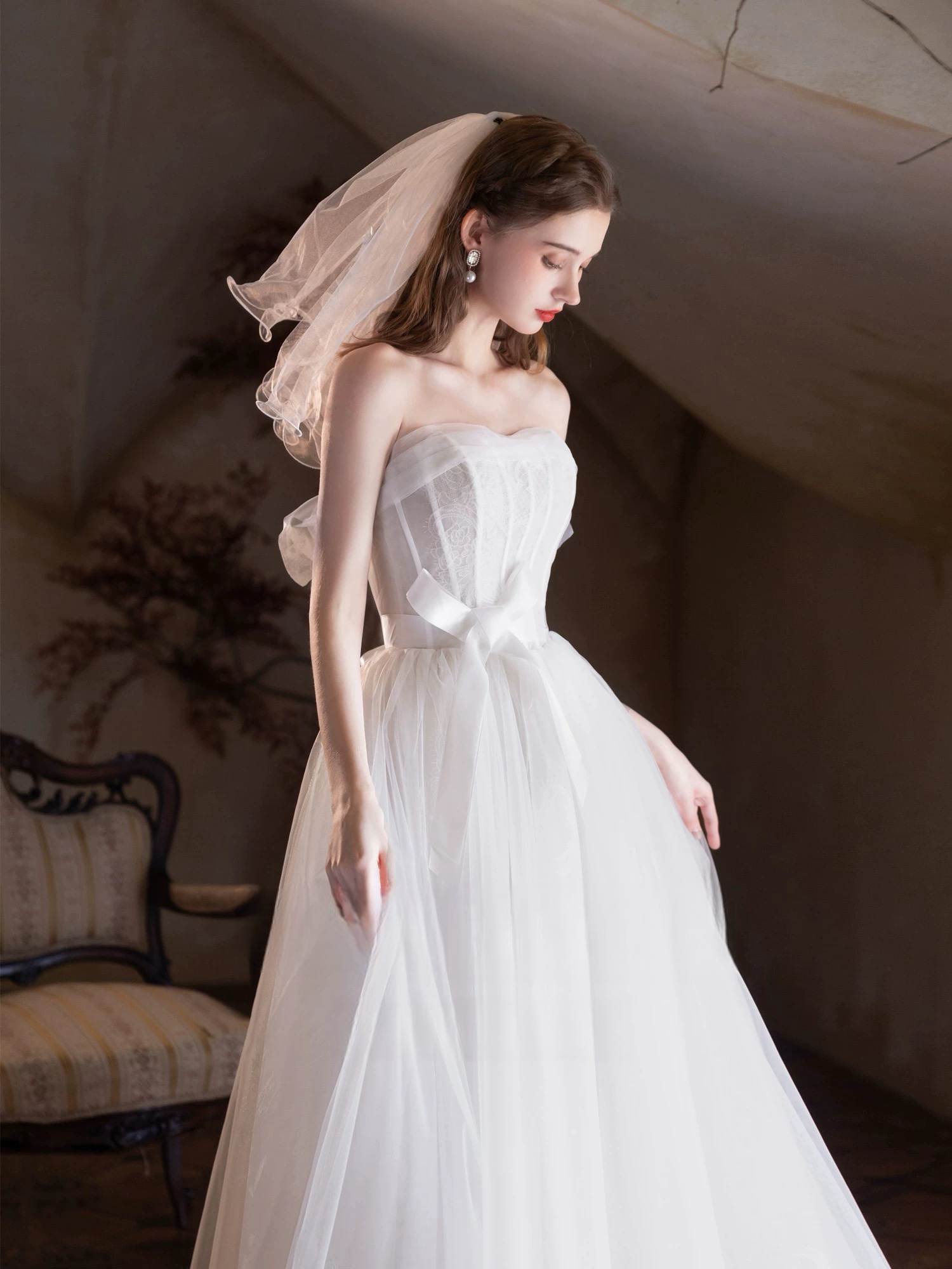 Elegant A-Line Tulle Lace Light Champagne Long Prom Dress for Women - Perfect for Formal Dances, Weddings & Evening Galas