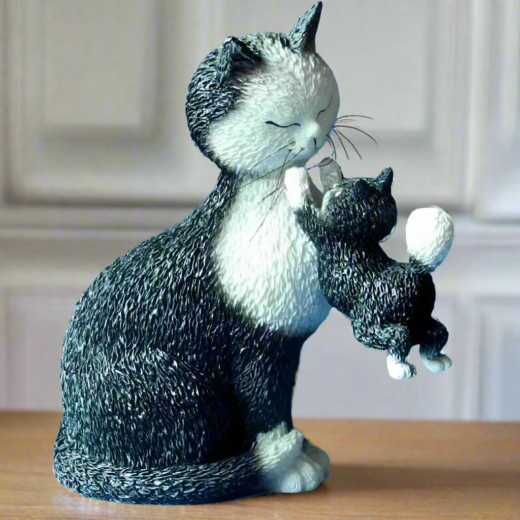 Happy Days Cat Figurine - Handcrafted Ceramic Cat Statue for Home Decor | Perfect Gift for Cat Lovers | Living Room, Office & Shelf Decoration