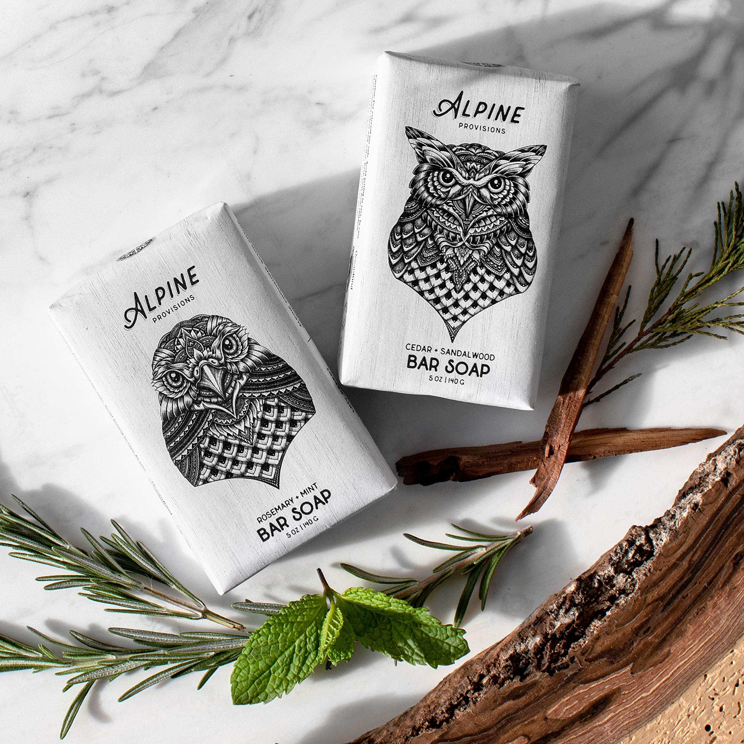 Alpine Provisions Rosemary & Mint Bar Soap - Moisturizing & Cleansing Natural Soap with Essential Oils, RSPO Certified Palm Oil - Vegan, Organic, Sulfate-Free for Soft Hands - 5 Oz (Pack of 1) - Perfect for Daily Skincare & Eco-Friendly Bathroom Routine