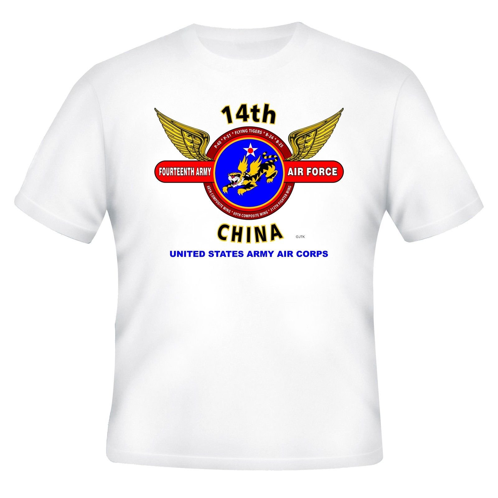 14th Army Air Force U.S. Army Air Corps Flying Tigers China Wings T-Shirt - Vintage Military Apparel for History Buffs & Aviation Enthusiasts
