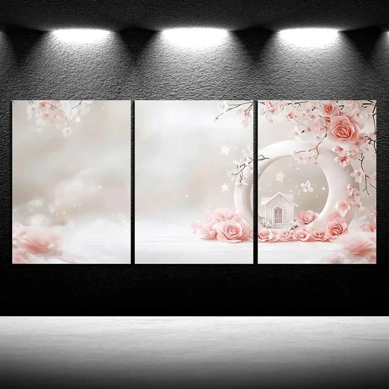 3Pcs Pink Roses Metal Wall Art - Ready to Hang Winter Snow House Decor for Living Room, Bedroom & Office - Perfect for Home, Gift & Holiday Decorations