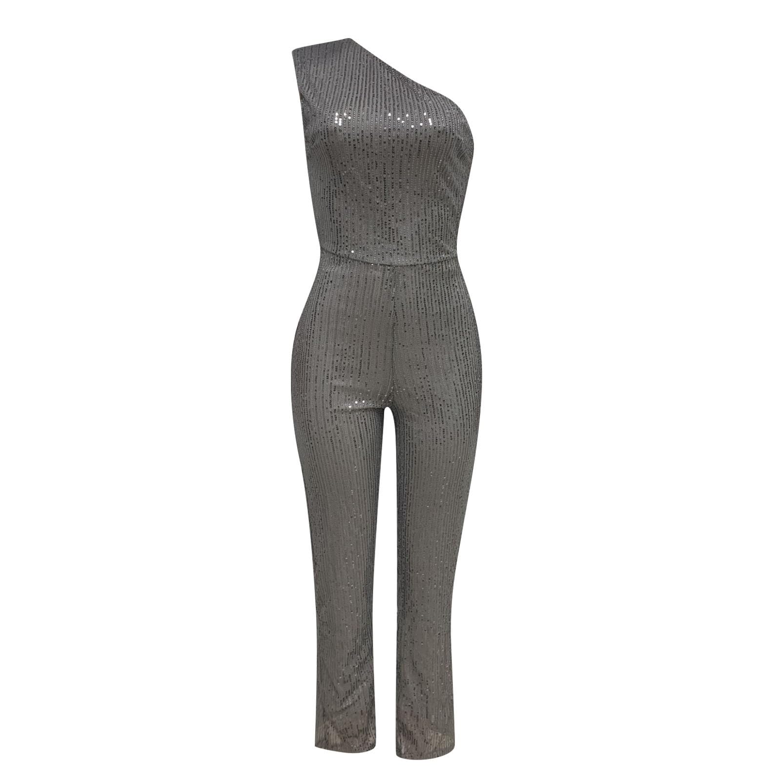 Sparkly Sequin Romper for Women - One Shoulder Glitter Jumpsuit | Party Outfit, Nightclub Wear, Casual Bodysuit | Perfect for Bachelorette Parties, NYE Celebrations & Festive Events