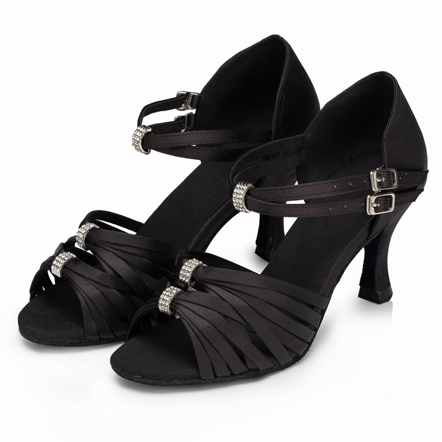 Minishion Women's Satin Latin Ballroom Dance Shoes - Comfortable Wedding Evening Party Sandals for Salsa, Tango, Bachata - Perfect for Dance Competitions & Special Occasions