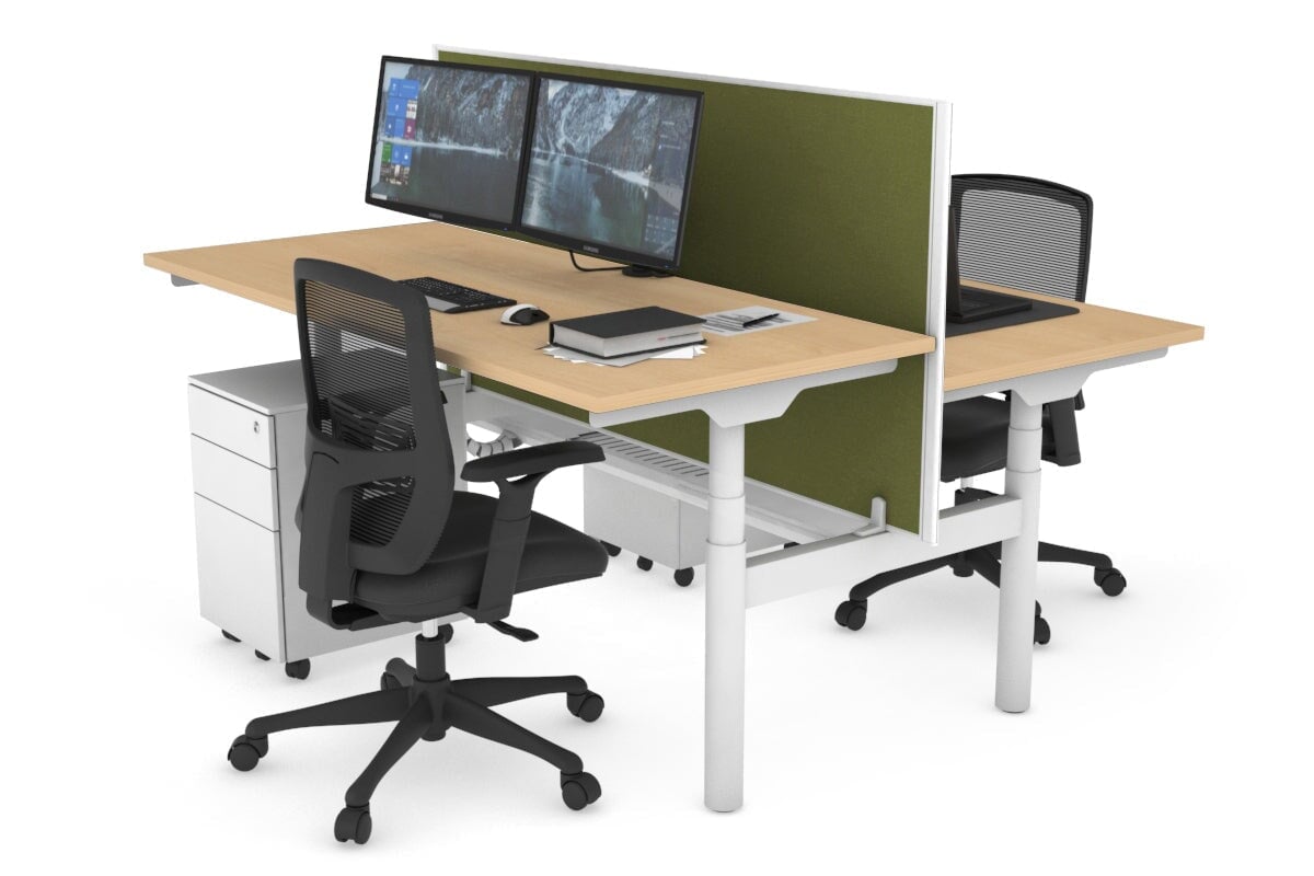Flexi Premium Height Adjustable 2-Person H Bench Workstation - White Frame [1400L x 700W] for Office & Home Workspace | Ergonomic Standing Desk Solution